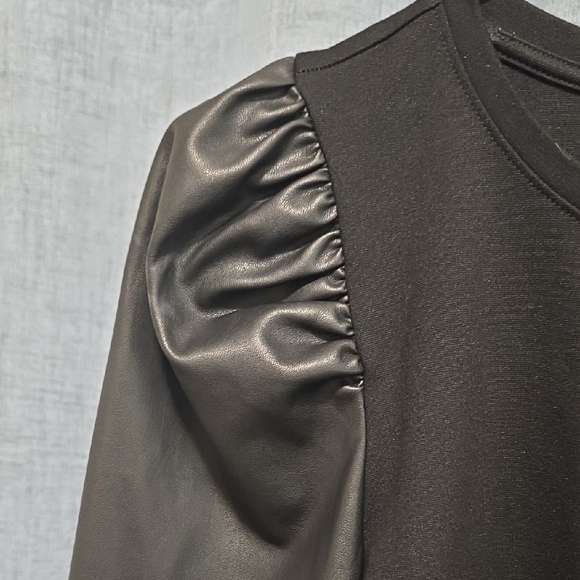 Ann Taylor Factory Black Long Sleeve Top with Faux Leather Sleeves Size Small - Picture 5 of 10